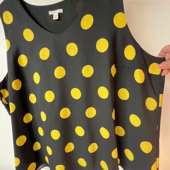 CATO Womens Semi-Sheer Sleeveless Layered Tunic, Blk w/Yellow Dots, Size 26/28W - Picture 3 of 6